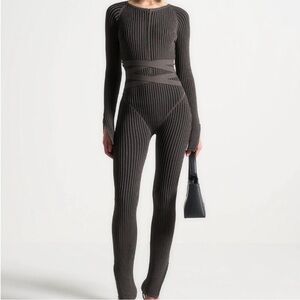 Maniere De Voir Charcoal Ribbed Jumpsuit